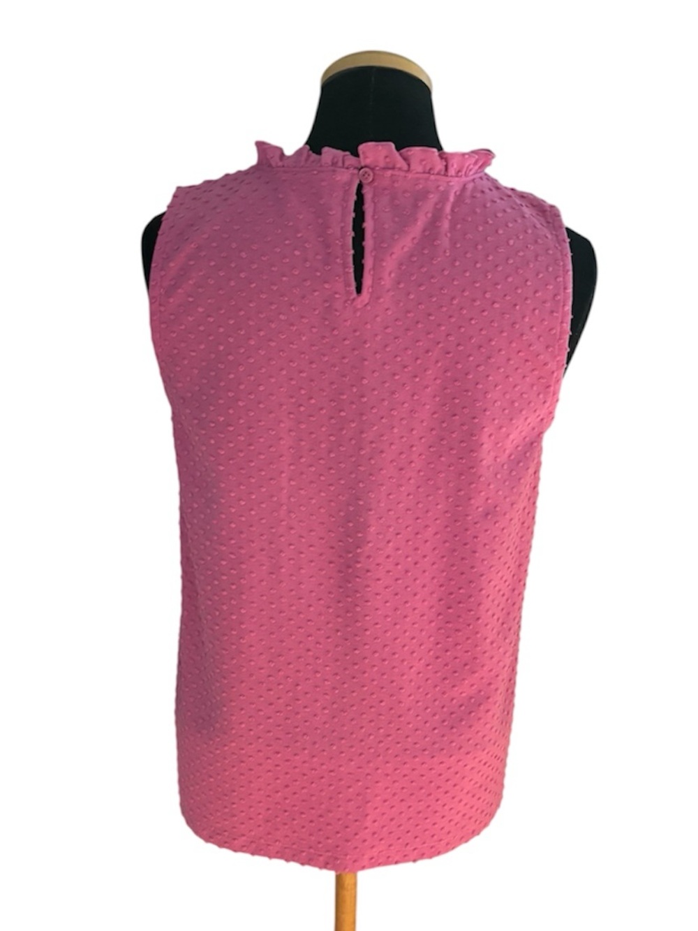J.Crew Smocked Clip Dot Sleeveless Top Pink Ruffle Neck Size M - Picture 3 of 10